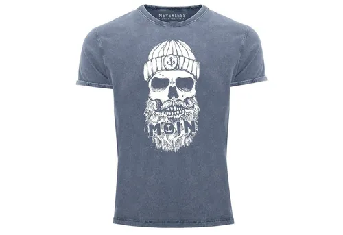 Neverless Print-Shirt Herren Vintage Shirt Moin Totenkopf Anker Skull Printshirt T-Shirt mit Print