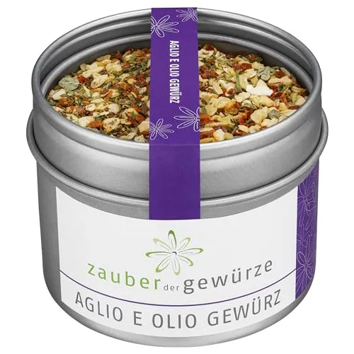 Zauber der Gewürze Aglio e Olio Gewürz - italienische Gewürzmischung für original Spaghetti Aglio-Olio, aglio e olio Gewürz, Top-Qualität in wiederverschließbarer Aroma-Dose, 55 g
