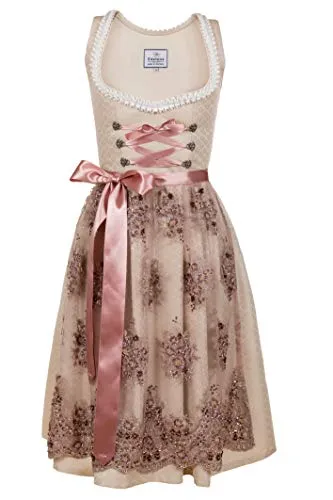 Edelnice Trachtenmode Midi Dirndl Cecilia - Exklusive Eleganz für besondere Anlässe - Dirndl für Damen, zeitlos und elegant mit zarter Ornament Webung und bestickter Schürze für einen unvergesslichen Auftritt.
