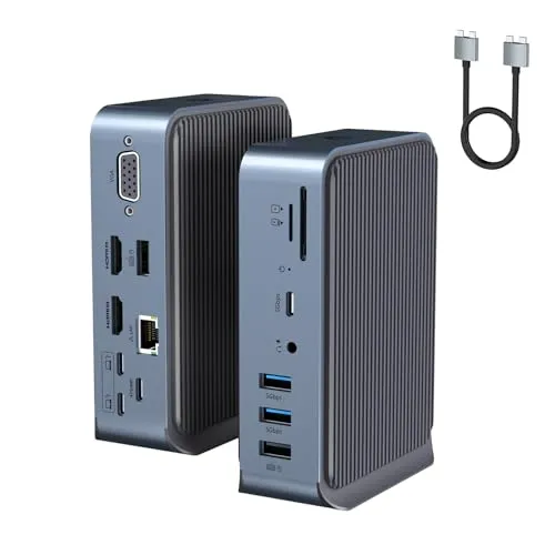 USB C Docking Station für MacBook Pro/Air, 15-in-1 USB C Hub Triple Monitor über VGA/2*HDMI, 100W PD Laptop-Dock für Lenovo, HP, Dell (USB-A/C 3.0 5GBPS, RJ45 Ethernet, Audio & Mic, SD/TF)