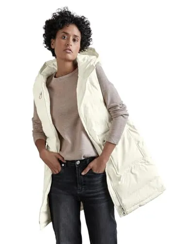 STREET ONE Damen A220239 Lange Weste, Snow Cream, 42 - Funktionsjacke mit wasserabweisendem Material, Teflon Kapuze und praktischen Seitentaschen – ideal für stilvolle Outdoor-Aktivitäten.
