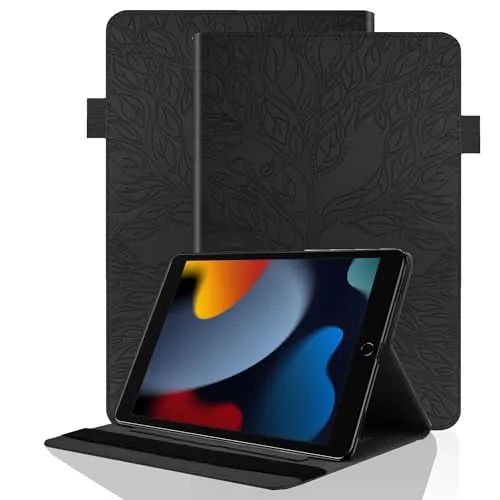 Hülle für iPad 10,2 Zoll 2021/2020/2019 (iPad 9/8/7 Generation) mit Stifthalter PU Leder Schutzhülle Flip Case Cover mit Ständer Kartentasche für iPad Air 3 2019 / iPad Pro 10,5 2017, Schwarz