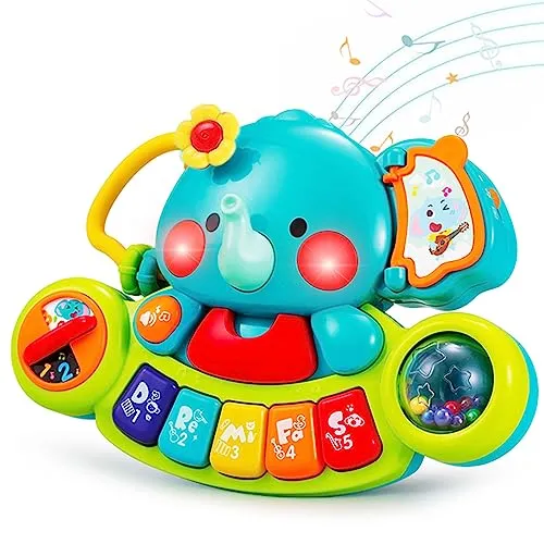 HOLA Baby Spielzeug 6 Monate Musikspielzeug, Elefant Spielzeug Klavier Motorikspielzeug mit Licht & Klang Kinder Keyboard ab 1 Jahr Mädchen Jungen Englische Version