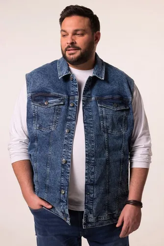 Men Plus Herren Übergrößen Jeansweste, Knopfleiste blue stone 4XL - Moderne Jeansweste für Herren in großen Größen bis 8XL. Mit verstellbarem Saum und praktischen 4 Taschen ideal für vielseitige Looks.