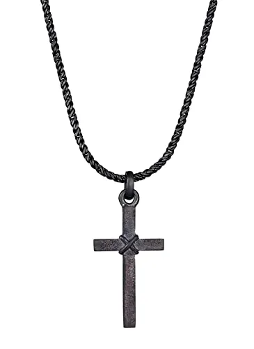 Kuzzoi Herren Halskette mit oxidiertem Kreuz Anhänger 25 mm - Modische 55 cm Kordelkette aus 925 Sterling Silber mit flexiblem, angenehmem Tragekomfort. Ideal für stilvolle Kombinationen und als Geschenkidee für besondere Anlässe.