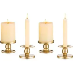 Kerzenständer Stabkerzen Metall Vintage Hochzeit Tischdeko 4 Gold - Eleganter Kerzenständer aus robustem Metall in edlem Vintage-Gold für stilvolle Tischdekoration. Ideal für Hochzeiten und Feste, schafft er eine warme Atmosphäre und ist vielseitig einsetzbar. Das 4er-Set überzeugt durch zeitloses Design und Langlebigkeit.