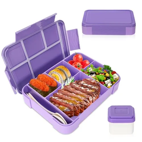 Sprifityy Brotdose Kinder mit Fächern,1330 ml auslaufsichere Lunchbox, geeignet für Schule,Picknick,Reise-Lunchbox,geeignet für Erwachsene, Mädchen & Jungen, mikrowellen-/spülmaschinenfest (Lila)