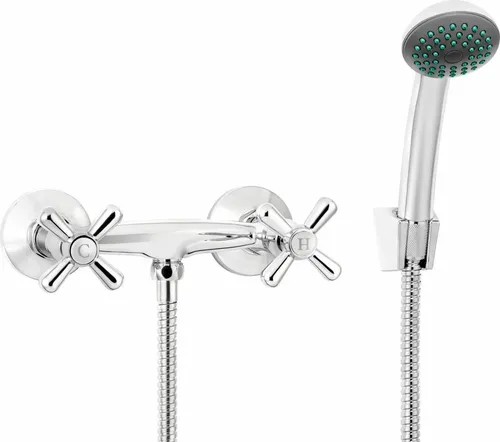 Deante Duscharmatur SYMETRIO - Retro Brausearmatur mit Kreuzgriffen - Duscharmatur mit elegantem Retro-Design, Hochdruckanschluss und einfacher Wandmontage für eine stilvolle Dusche.