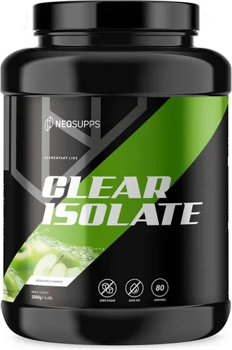 Neosupps Clear Whey Isolat Protein Pulver 2000g - Green Apple Geschmack - Erfrischendes Whey Protein Pulver mit 21g Protein pro Portion. Ideal für leckere, kalorienarme Drinks. Perfekt für deine Fitnessziele und in verschiedenen Geschmacksrichtungen erhältlich!