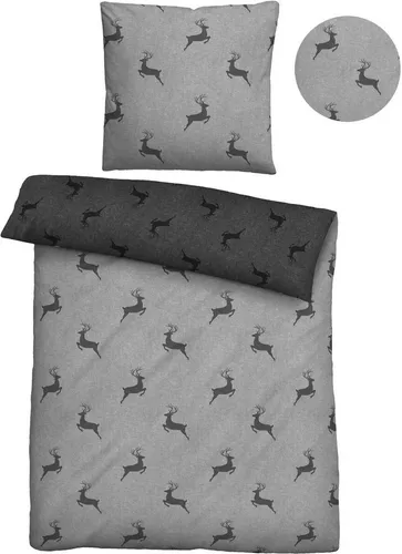 Biberna Wendebettwäsche Melange-Flanell grau 135x200 cm - Bettwäsche-Sets aus weichem Melange-Flanell, wendbar für einen schnellen Stilwechsel und optimalen Schlafkomfort.
