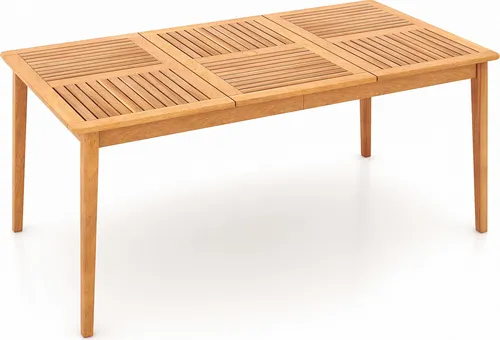 COSTWAY Gartentisch aus Akazienholz für 6 Personen, rechteckig mit Schirmloch 170x90cm - Robuster Gartentisch aus hochwertigem Akazienholz, ideal für 6 Personen. Mit praktischem Schirmloch für optimalen Schatten und einem natürlichen Finish, das jeden Außenbereich aufwertet.