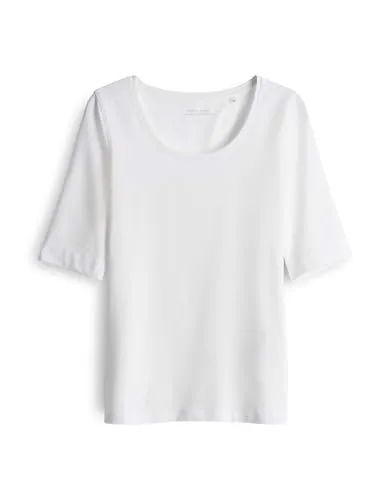 OPUS Damen T-Shirt SERTA Slim Jersey White, Größe 36 - T-Shirts für Damen | Klassisches Basic Shirt mit schmaler Passform und modernem, verlängertem Kurzarm für stilvollen Komfort im Alltag.