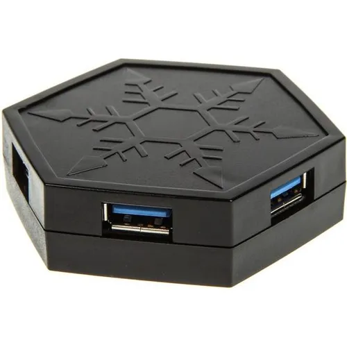 Silverstone Technology SilvStone SST-EP01B USB3.0 Hub - Hochwertiger 4-fach-USB-Hub mit 3.0-Übertragungsstandard (5 Gbit/s) und zusätzlichem Stromanschluss, ideal für Desktop-Anwendungen mit Magnetfunktion.