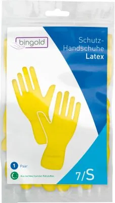 Schutzhandschuhe BINGOLD, Mehrweg, puderfrei, Latex, gelb, Größe S, 1 Paar 665244