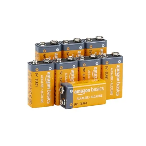 Amazon Basics Alkali-Batterien, 9 V, 9 V/6LR61, 5 Jahre lagerfähig, für Rauch-/CO-Melder, Elektronik und Audio, 8 Stück