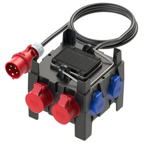 PCE CEE Stromverteiler 9030204 400 V 16 A - Elektroinstallation: Robuster, anschlussfertiger Verteiler aus schlagfestem Polyamid mit 2 Leitungsschutzschaltern und FI-Schutzschalter - ideal für sichere Stromverteilung.