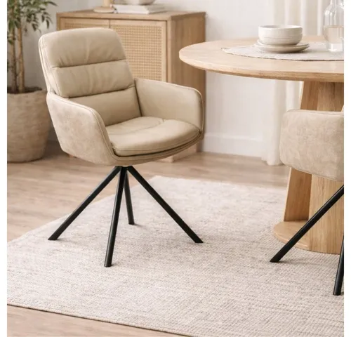 LebensWohnArt Stuhl Bequemer Drehstuhl CHARLES III beige Echtleder sand Mikrofaser