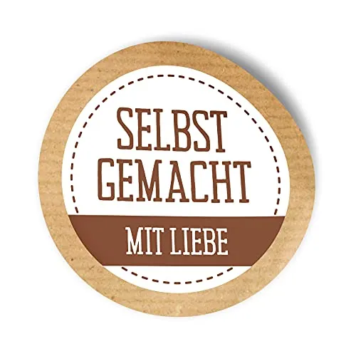 itenga 50x Etikett selbstgemacht mit Liebe Sticker Aufkleber braun selbstklebend für Marmelade Einmachgläser Geschenke - hochwertiges Papier - rund 4cm