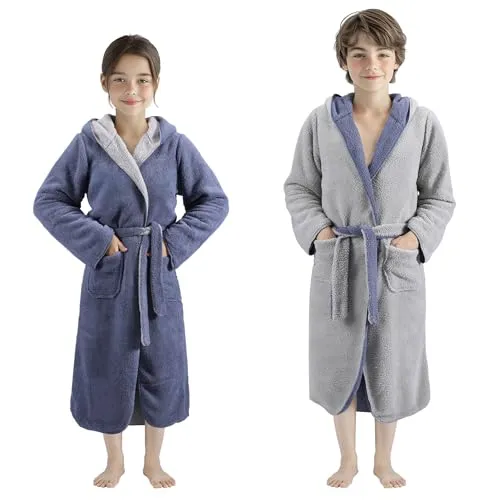 HOMELEVEL Kuschelfleece Bademantel für Kinder - Wende-Morgenmantel mit Taschen und Schalkragen - Bademäntel für Mädchen, kuschelweicher Sherpa-Mantel, ideal für kalte Tage, beidseitig tragbar und in verschiedenen Farben erhältlich.