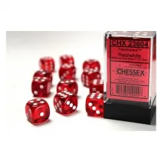 Chessex Würfel - 16mm - Translucent Red/white (Würfelset 12 x W6) 292872