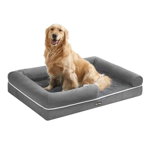 Feandrea Orthopädisches Hundebett mit abnehmbarem Bezug, hellgrau, 106 x 71 x 18 cm
