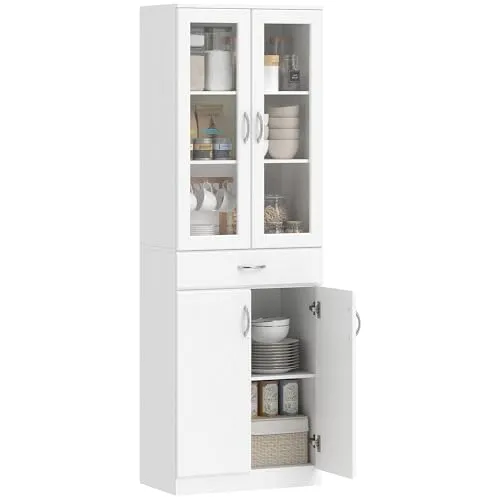 HOMCOM Küchenschrank Buffetschrank mit Glastür und Soft-Close