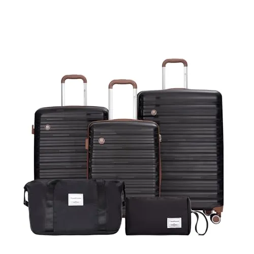 Ascona Gepäck-Set, 5-teilig - Schwarz - Klassische Koffer: 5-teiliges Set mit hochwertigem Hardcase und praktischer Reisetasche mit Aufsteckmöglichkeit für bequemes Reisen.