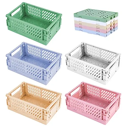 Mini Körbe Kunststoff Faltbox, 5 Stück Klappkisten Set, Faltbare Aufbewahrungskorb, Klappbox Mini für Kinderzimmer, Küche, Schlafzimmer, Büro, Arbeitszimmer, Badezimmer (Mehrfarbig)