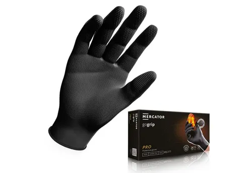 Mercator Nitril-Handschuhe Schwarz XXL - 500 Stück - 500 Stück Einmalhandschuhe für den professionellen Einsatz. Die MERCATOR GoGrip-Pro bieten durch ihre spezielle Textur maximale Griffsicherheit und hohen Komfort – ideal für Mechaniker und vielseitige Anwendungen.