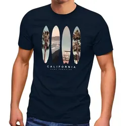 Neverless Print-Shirt Herren T-Shirt California Surf Paradise Surfboards Grafik Foto Print mit Print blau 3XL