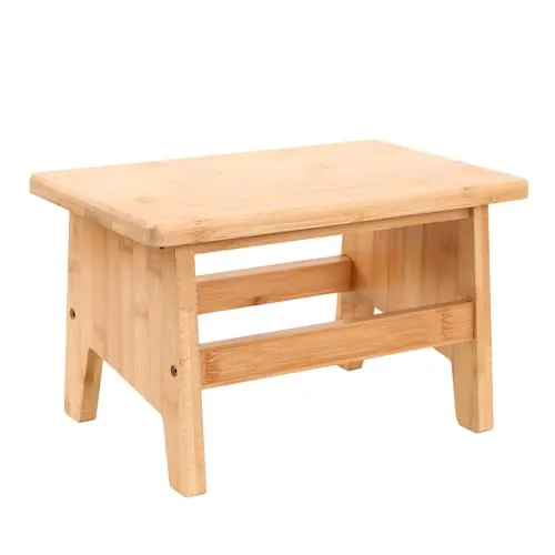 Balama Fußbank, Bambus, Stabiler Tritthocker, Kinderhocker, Bad Hocker, 33 x 21 x20 cm, bis 100 kg, Natur