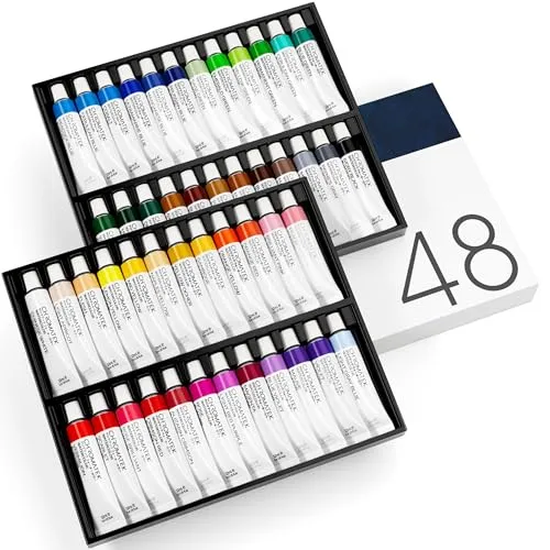 CHROMATEK Aquarellfarben-Set – 48-teiliges Set für Erwachsene, Anfänger und professionelle Künstler – 48 x 12 ml flüssige Wasserfarbtuben – reich pigmentierte lebendige Farben – Kunstbedarf