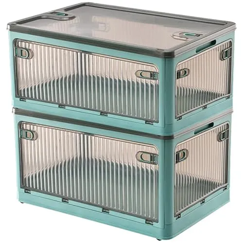 Creahaus 2Pack Aufbewahrungsboxen mit Deckel, 28L Faltbare Kisten Aufbewahrung mit Rollen, zusammenklappbare Aufbewahrungsbox mit fünf Türen, Spielzeug Organizer Container