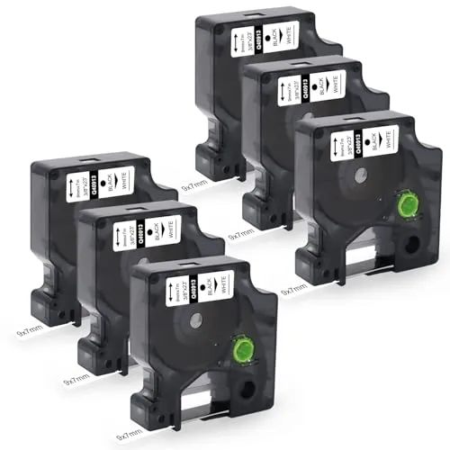 Molabel 40913 Kompatibel mit Dymo D1 9mm Etikettenband, Ersatz für Dymo D1 Schriftband S0720680 Schwarz auf Weiß, für LabelManager 160 210D 260P 360D, LabelWriter 400 450 Duo (6 Pack, 9mm x 7m)