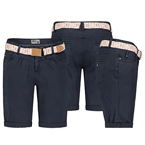 Urban Surface Damen Short Bermuda - Knielange Chino Hose mit Gürtel in Navy - Damen-Shorts aus 98% Baumwolle, ideal für den Sommer. Bequem und stylisch mit zwei Eingriff- und Gesäßtaschen, perfekt für jede Gelegenheit.