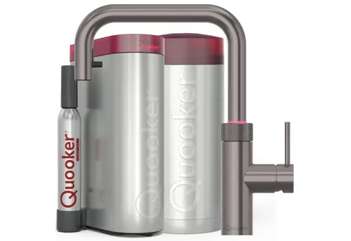 Quooker COMBI+ & CUBE Flex Square GME (Gunmetal) - Vielseitiger Heißwasserboiler mit kochendem und gekühltem Wasser aus einer Armatur. Inklusive CUBE-Filter für frisches Wasser und kindersicherem Bedienknopf.