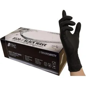 NITRAS-MEDICAL Einmalhandschuhe Black Wave, schwarz, 100 Stück, Nitril, chemikalienbeständig, lebensmittelecht, Größe S