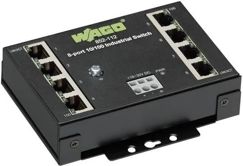 WAGO Industrial-ECO-Switch 8 Port - Netzwerk-Switch für industrielle Anwendungen, kostengünstig mit 8 Ports für effiziente IP-basierte Kommunikation in kleinen und mittleren Netzwerken.