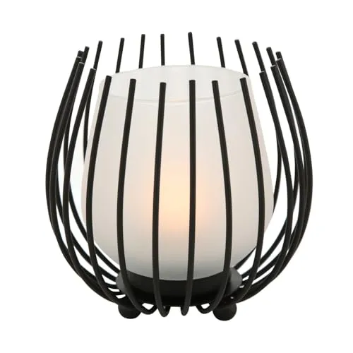 Boltze Windlicht Laval 1 Stück Höhe 12 cm Schwarz Eisen Milchglas Dekolicht Kerze