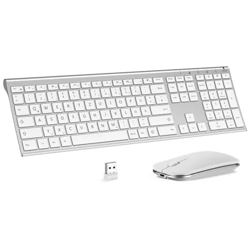 seenda Kabelloses Tastatur Maus Set, ultraflach & Aluminium, QWERTZ | 2.4G Funktastatur mit Maus
