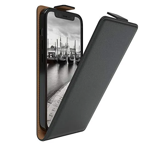 EAZY CASE Hülle kompatibel mit iPhone 12 Mini Flip Cover zum Aufklappen, Handyhülle aufklappbar, Schutzhülle, Flipcover, Flipcase, Flipstyle Case vertikal klappbar, aus Kunstleder, Schwarz