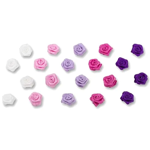 Creativery Satinrosen 15mm 20 Stück - Farbauswahl in 10/15/20/30/60mm - farbecht & waschbar - Kleine Stoffrosen zum Aufnähen - Satin Röschen zum Basteln Nähen Kleben Dekorieren - Rosa Mix