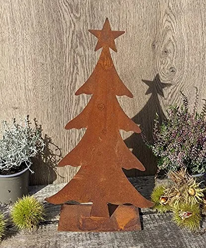 terracotta-toepfe-de Tannenbaum ca. 40 cm hoch aus Metall Edelrost Rost Weihnachten Deko Weihnachtsbaum Stern