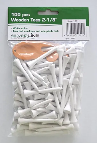Silverline Golf Holz Tees 100 Stück mit 2 Ballmarkern und Pitchgabel