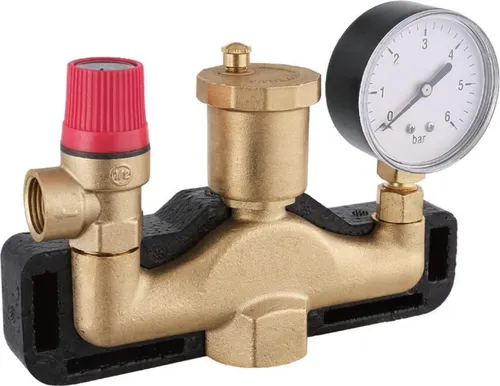 AQUA HEATING Sicherheitsgruppe mit Isolierung Warmwasserspeicher 1 Zoll 3 Bar mit Rückschlagventil Entlüftungsventil Manometer Zentralheizung Fußbodenheizung