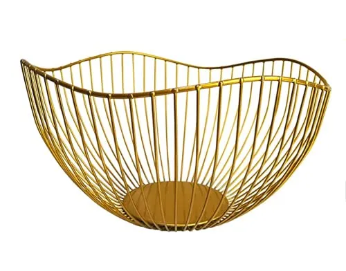 Küchentheke Obstschale Große Obstkorb Schüssel Metall Gewellt Aufbewahrungskorb Küche Gemüse und Obstschale, verwendet zum Halten von Obst, Gemüse und Brot (Gold)