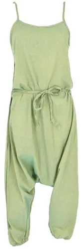 GURU SHOP Boho Jumpsuit - Lindgrün, Damen Baumwolle - Jumpsuit für Damen, eleganter und lässiger Look mit verstellbaren Trägern und Gürtelband für eine betonte Taille, ideal für besondere Anlässe oder entspannte Sommer-Looks.