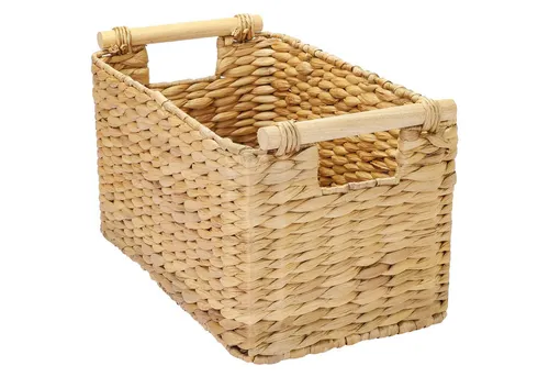 HMF Aufbewahrungskorb Aufbewahrungskorb mit Holzgriffen, Badezimmer Korb (1 St), aus Wasserhyazinthe Seegras handgefertigter Flechtkorb 37 x 22 x 20 cm