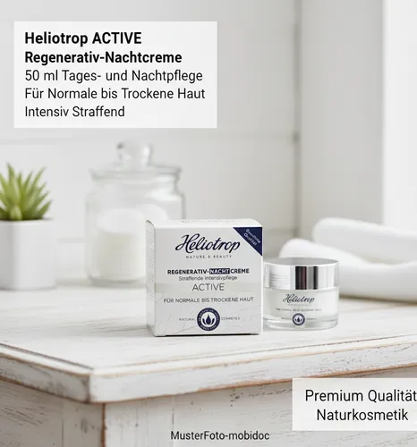 Heliotrop Active Regenerativ-Nacht-Creme - Nachtpflege mit natürlichen Algenextrakten und Bio-Pflanzenölen, fördert die hauteigene Regeneration über Nacht für ein straffes und frisches Hautbild am Morgen.