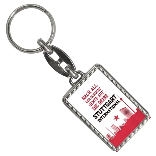 speecheese Stuttgart Europapokal Schlüsselanhänger mit Bordüre mit Spruch Stuttgart International für Cannstatter Kurve Fan-Gesang Stuttgart-Fan aus Bad Cannstatt